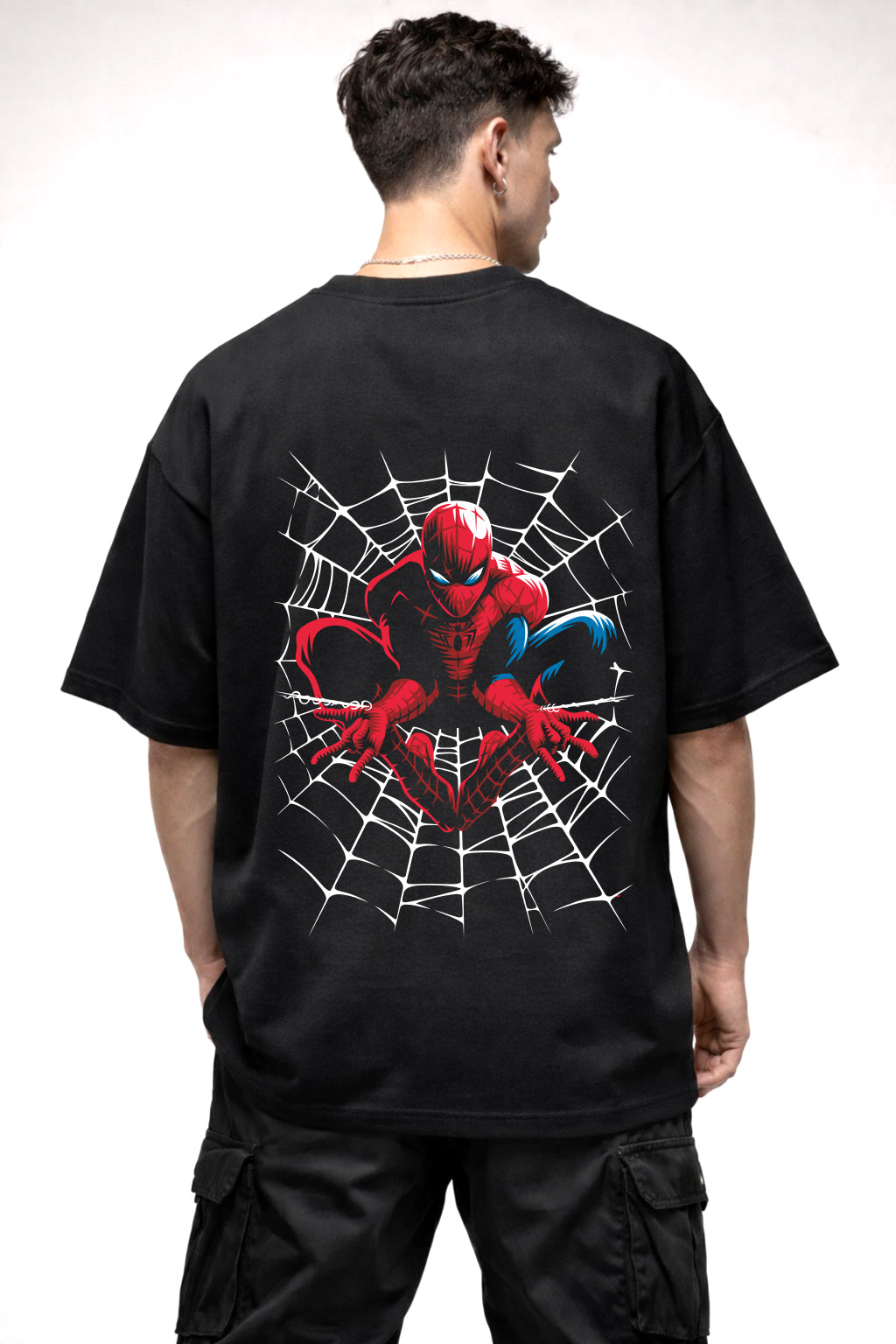 SPIDER MAN WEB GRAPHIC | BLACK OVERSIZED FIT TEE
