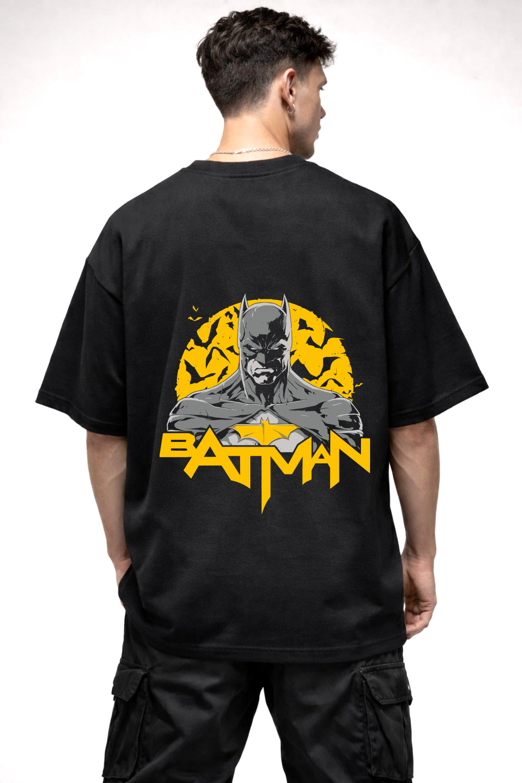 BATMAN BLACK AND YELLOW GRAPHIC | BLACK OVERSIZED FIT TEE