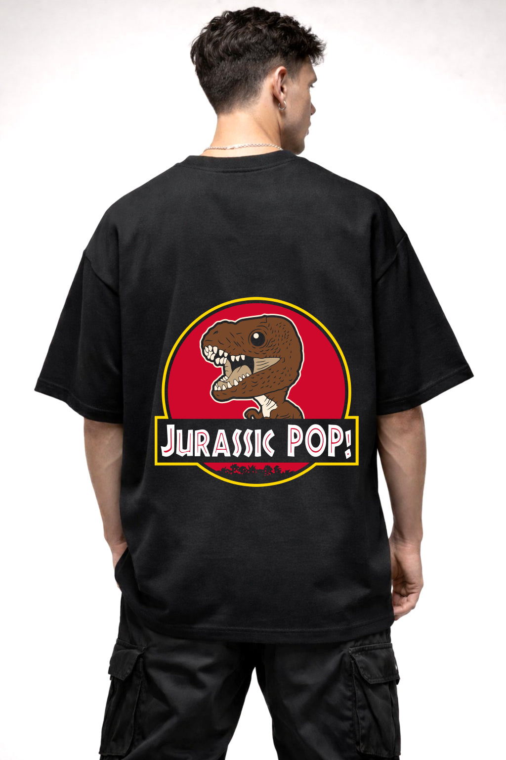 JURASSIC POP CARTOON GRAPHIC | BLACK OVERSIZED FIT TEE