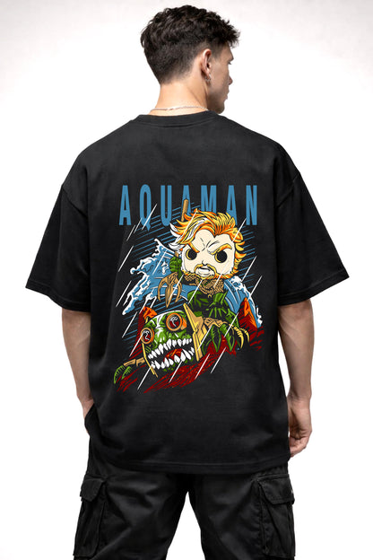 AQUAMAN CARTOON GRAPHIC | BLACK OVERSIZED FIT TEE