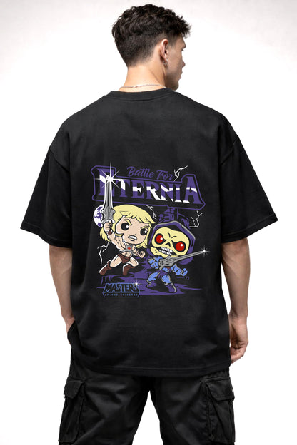 BATTIL FOR ETERNIA CARTOON GRAPHIC | BLACK OVERSIZED FIT TEE
