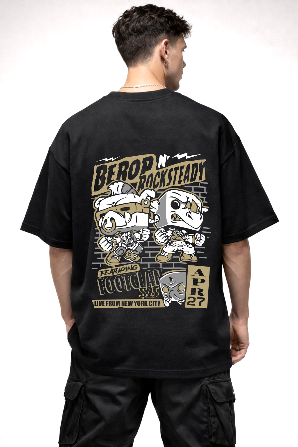 BEROP ROCKSTEADY CARTOON GRAPHIC | BLACK OVERSIZED FIT TEE