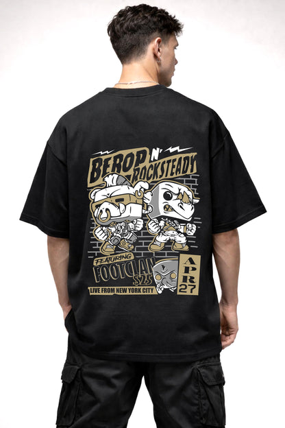 BEROP ROCKSTEADY CARTOON GRAPHIC | BLACK OVERSIZED FIT TEE