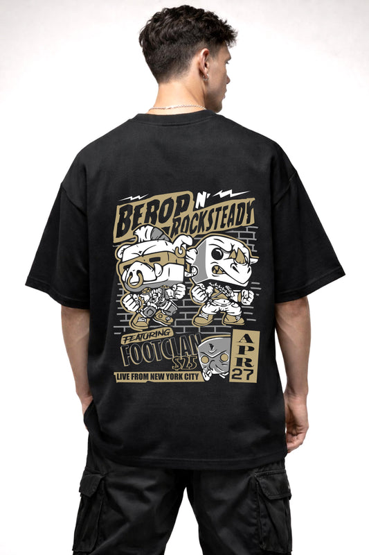 BEROP ROCKSTEADY CARTOON GRAPHIC | BLACK OVERSIZED FIT TEE