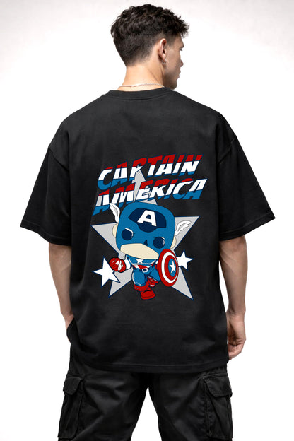 CAPTAIN AMERICA CARTOON GRAPHIC | BLACK OVERSIZED FIT TEE
