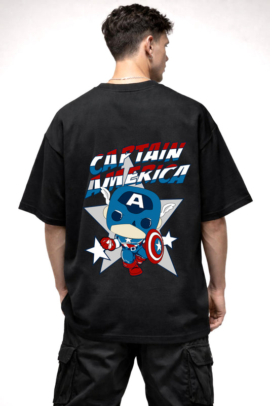 CAPTAIN AMERICA CARTOON GRAPHIC | BLACK OVERSIZED FIT TEE