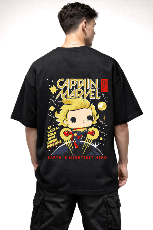 CAPTAIN MARVEL CARTOON GRAPHIC | BLACK OVERSIZED FIT TEE