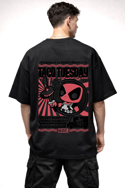 DEAD POOL TAGO TUESDAY CARTOON GRAPHIC | BLACK OVERSIZED FIT TEE