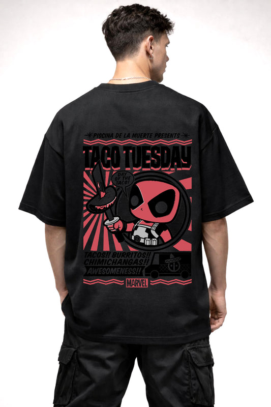 DEAD POOL TAGO TUESDAY CARTOON GRAPHIC | BLACK OVERSIZED FIT TEE