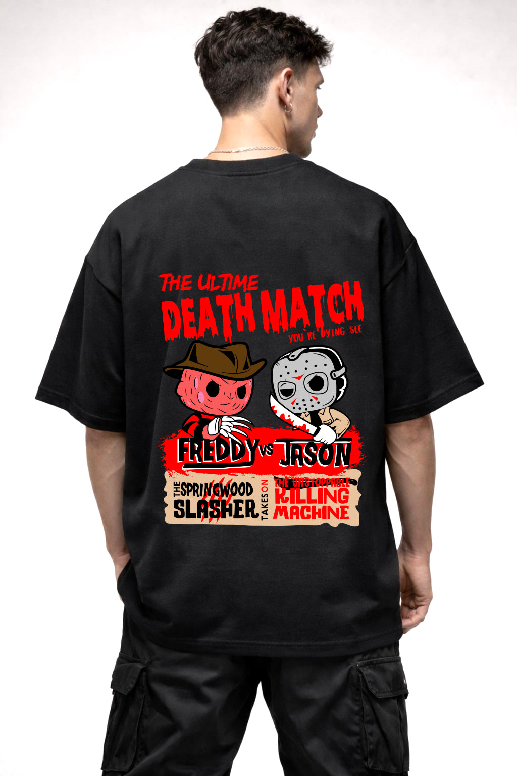 THE DEATH MATCH CARTOON GRAPHIC | BLACK OVERSIZED FIT TEE
