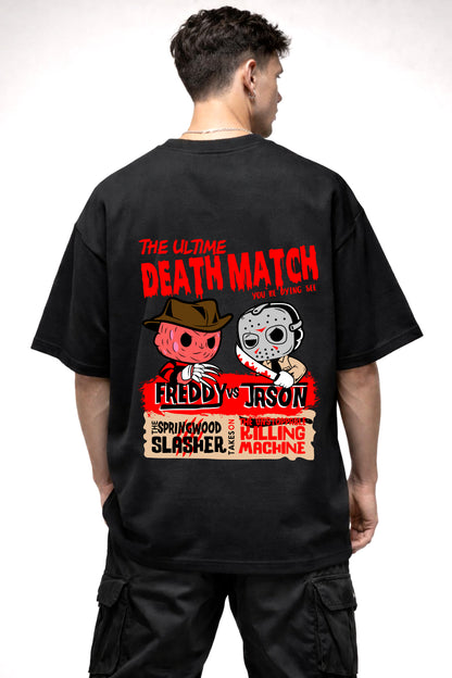 THE DEATH MATCH CARTOON GRAPHIC | BLACK OVERSIZED FIT TEE