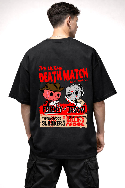 THE DEATH MATCH CARTOON GRAPHIC | BLACK OVERSIZED FIT TEE