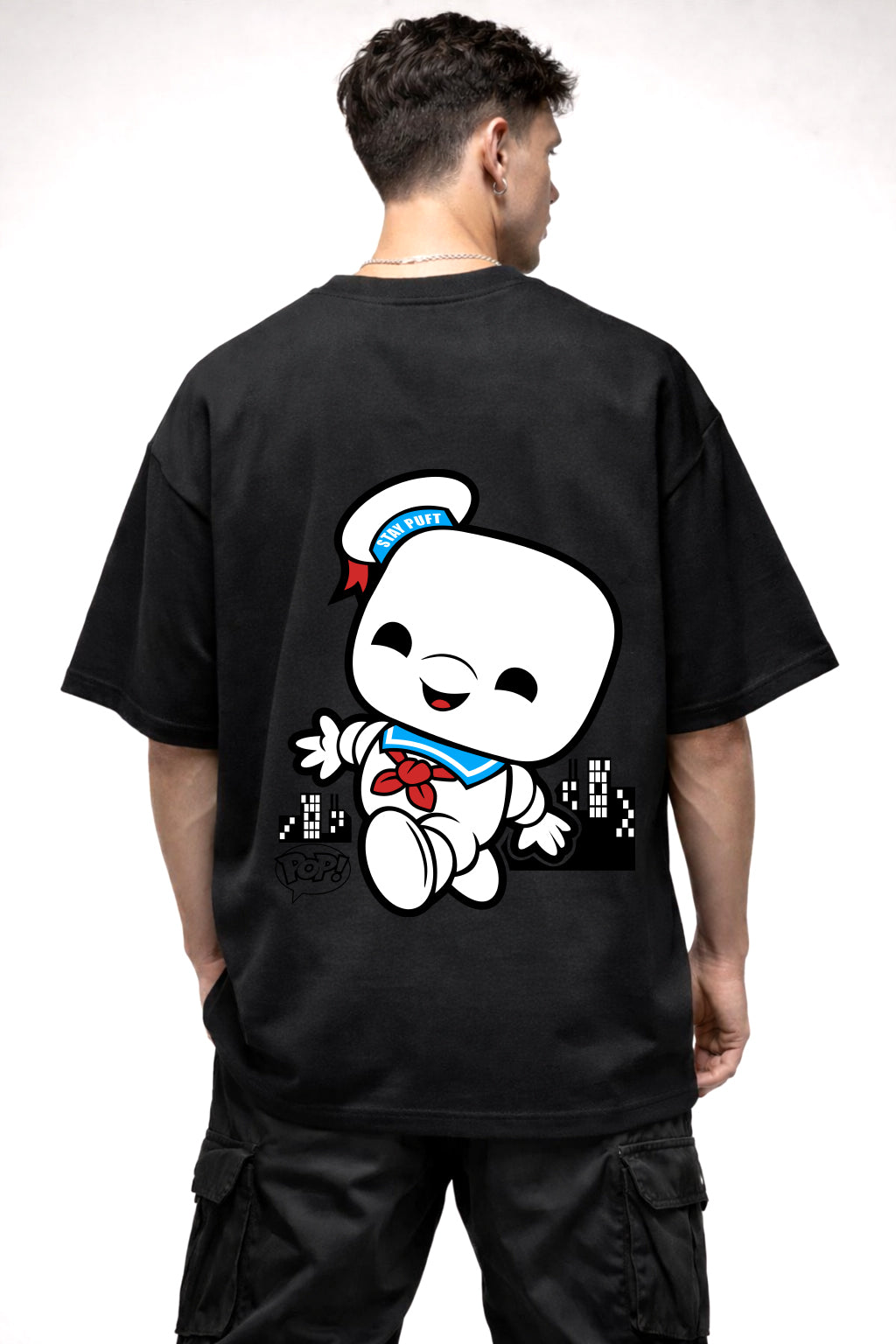 GHOSTBUSTERS MARSHMELLOW CARTOON GRAPHIC | BLACK OVERSIZED FIT TEE