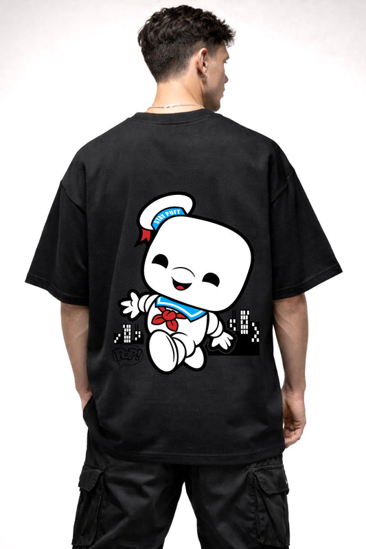GHOSTBUSTERS MARSHMELLOW CARTOON GRAPHIC | BLACK OVERSIZED FIT TEE