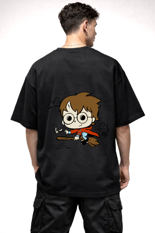 HARRY POTTER CARTOON GRAPHIC | BLACK OVERSIZED FIT TEE