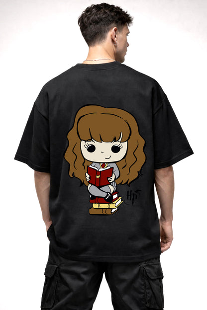 HP HERMIONE GRANGER CARTOON GRAPHIC | BLACK OVERSIZED FIT TEE