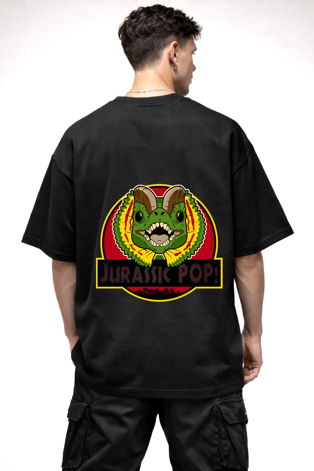JURASSIC POP CARTOON GRAPHIC | BLACK OVERSIZED FIT TEE