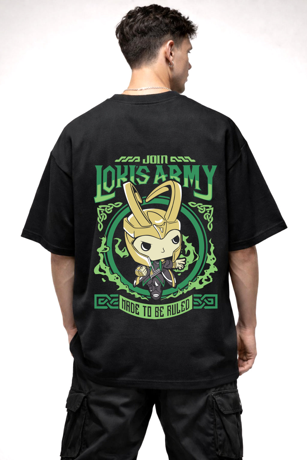 LOKIS ARMY CARTOON GRAPHIC | BLACK OVERSIZED FIT TEE
