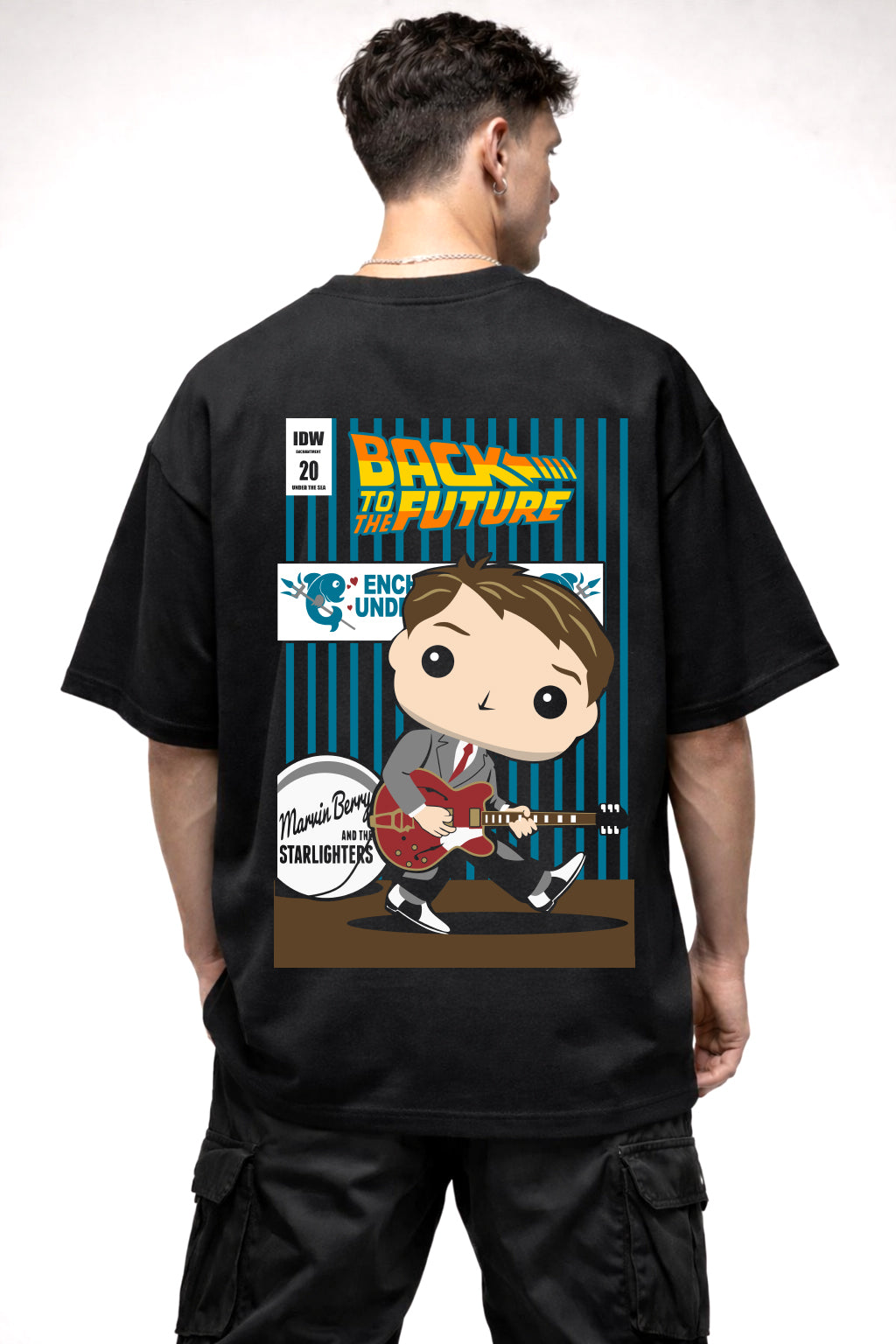 BACK TO THE FUTURE CARTOON GRAPHIC | BLACK OVERSIZED FIT TEE