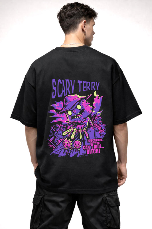 SCARY TERRY CARTOON GRAPHIC | BLACK OVERSIZED FIT TEE