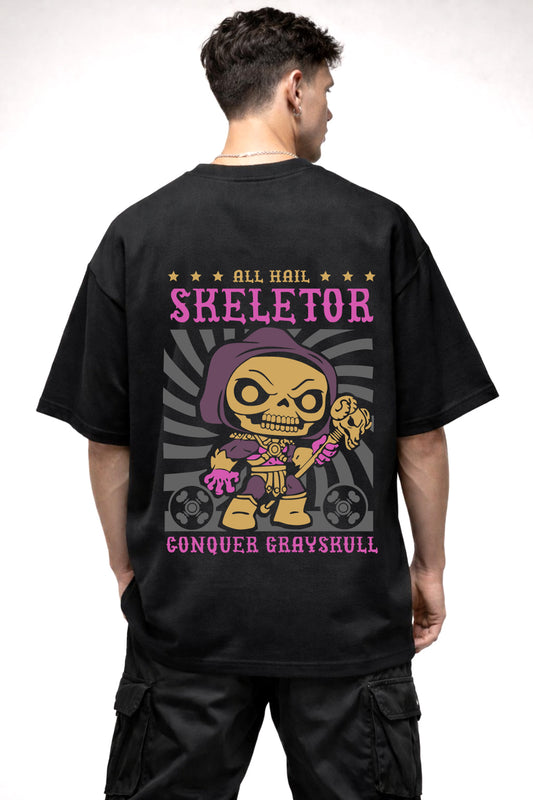 ALL HAIL SKELETOR CARTOON GRAPHIC | BLACK OVERSIZED FIT TEE
