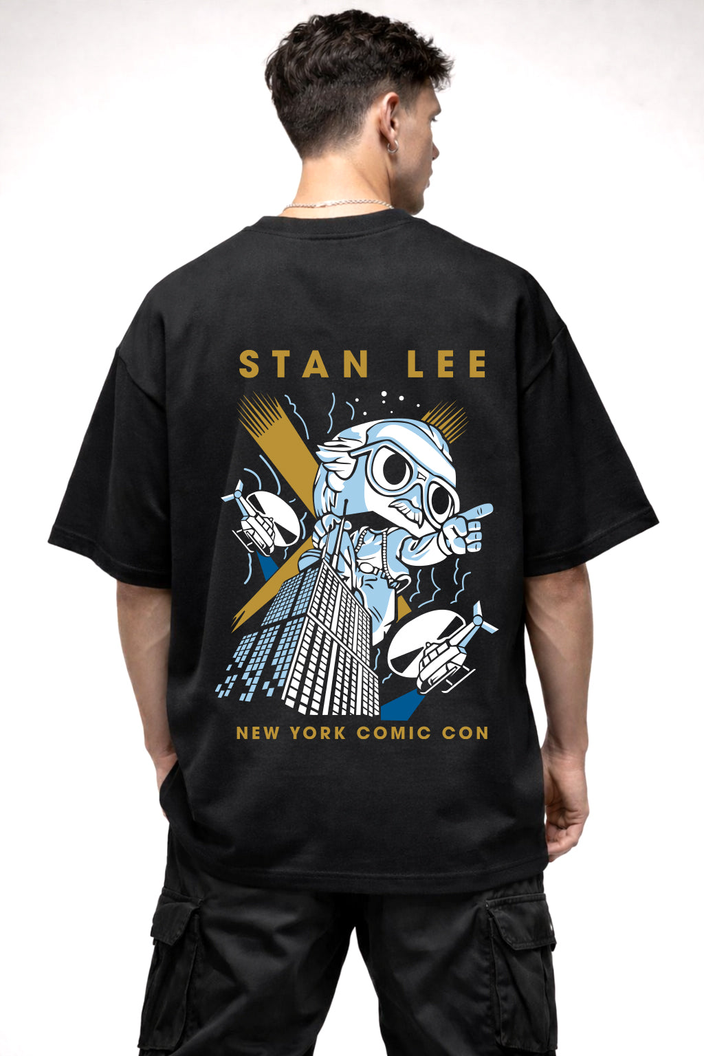 STAN LEE CARTOON GRAPHIC | BLACK OVERSIZED FIT TEE