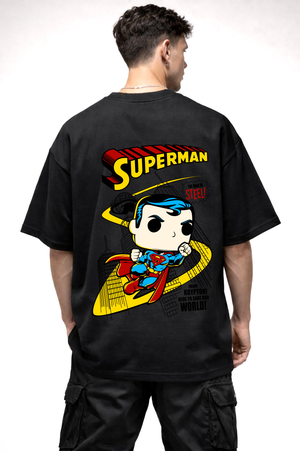 SUPERMAN CARTOON GRAPHIC | BLACK OVERSIZED FIT TEE