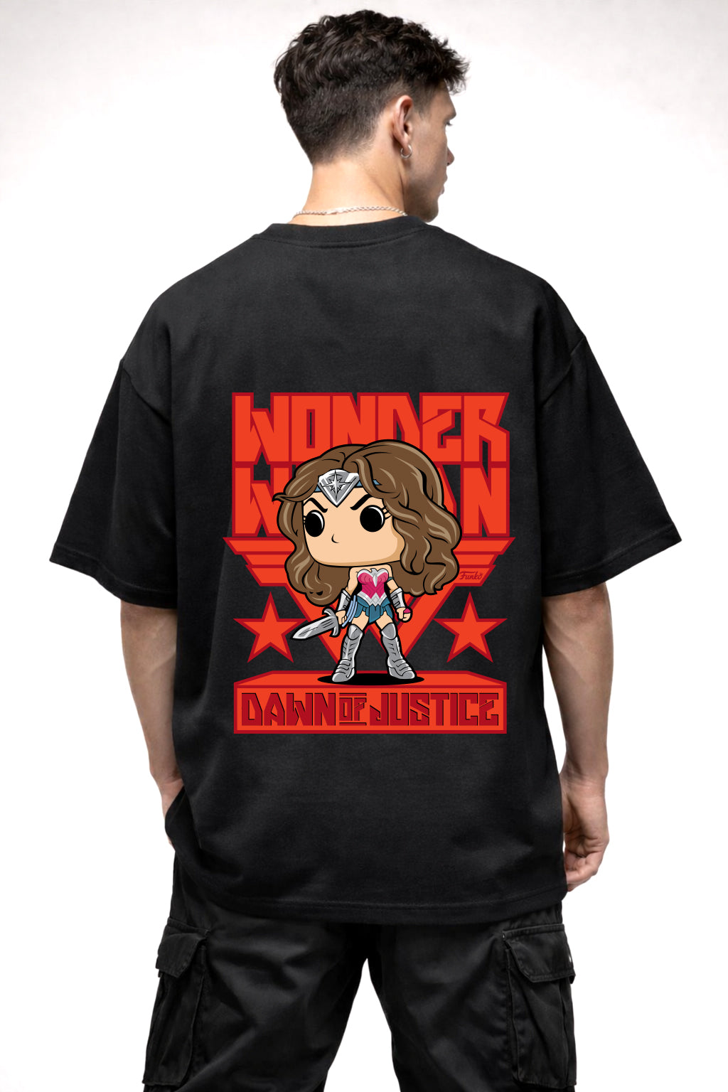 WONDER WOMEN CARTOON GRAPHIC | BLACK OVERSIZED FIT TEE