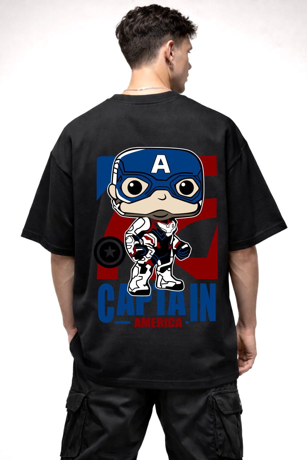 CAPTAIN AMERICA CARTOON GRAPHIC | BLACK OVERSIZED FIT TEE