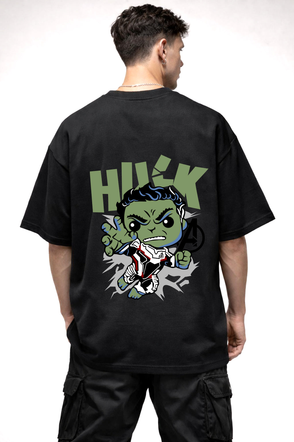 HULK TIME TRAVEL SUIT CARTOON GRAPHIC | BLACK OVERSIZED FIT TEE