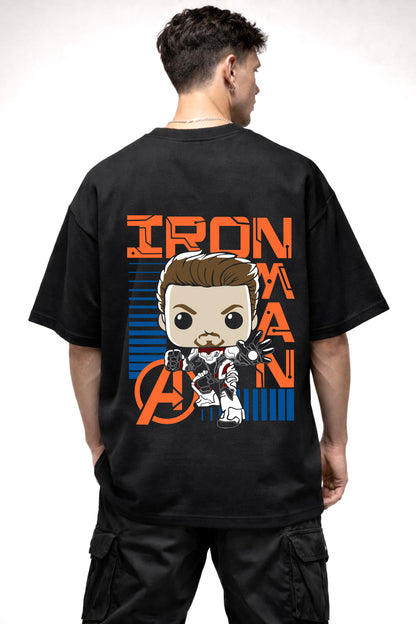 IRONMAN TIME TRAVEL SUIT CARTOON GRAPHIC | BLACK OVERSIZED FIT TEE