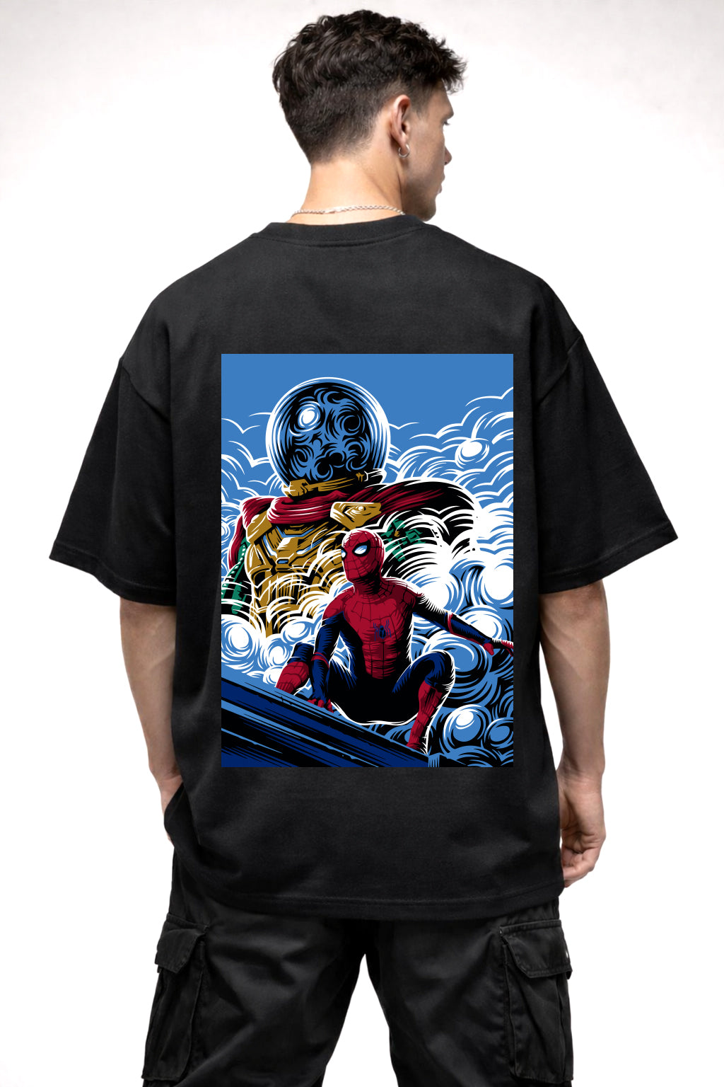 SPIDERMAN AND MISTERIO GRAPHIC | BLACK OVERSIZED FIT TEE