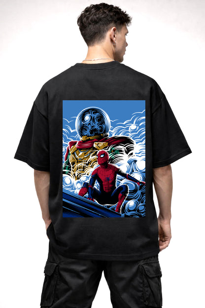 SPIDERMAN AND MISTERIO GRAPHIC | BLACK OVERSIZED FIT TEE