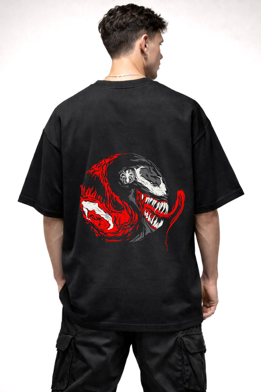 VENOM RED AND BLACK  GRAPHIC | BLACK OVERSIZED FIT TEE