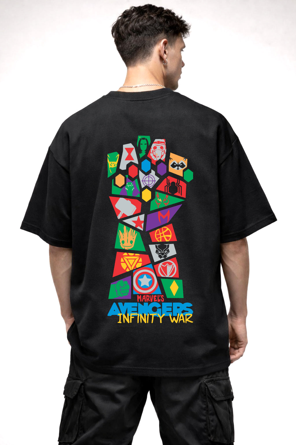 AVENGERS INFINITY WAR CARTOON GRAPHIC | BLACK OVERSIZED FIT TEE