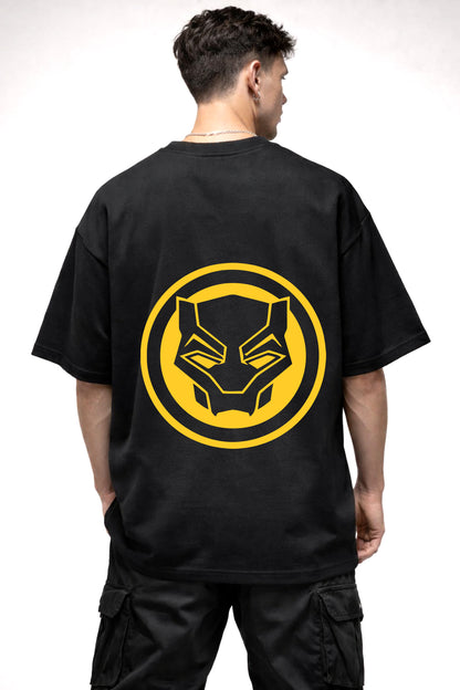 BLACK PANTHER YELLOW AND BLCK LOGO GRAPHIC | BLACK OVERSIZED FIT TEE