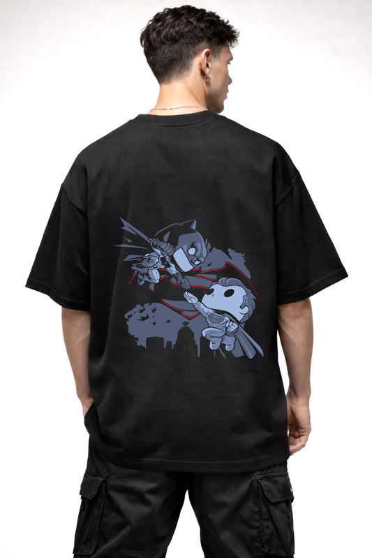 BATMAN VS SUPERMAN CARTOON GRAPHIC | BLACK OVERSIZED FIT TEE