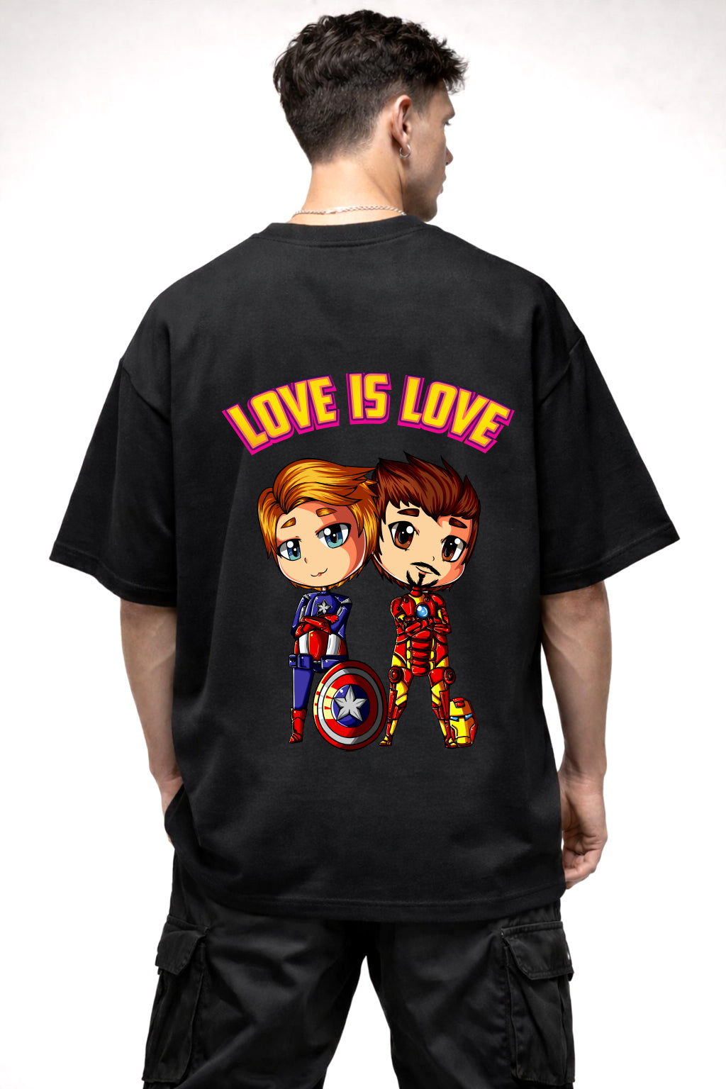 LOVE IS LOVE CARTOON GRAPHIC | BLACK OVERSIZED FIT TEE