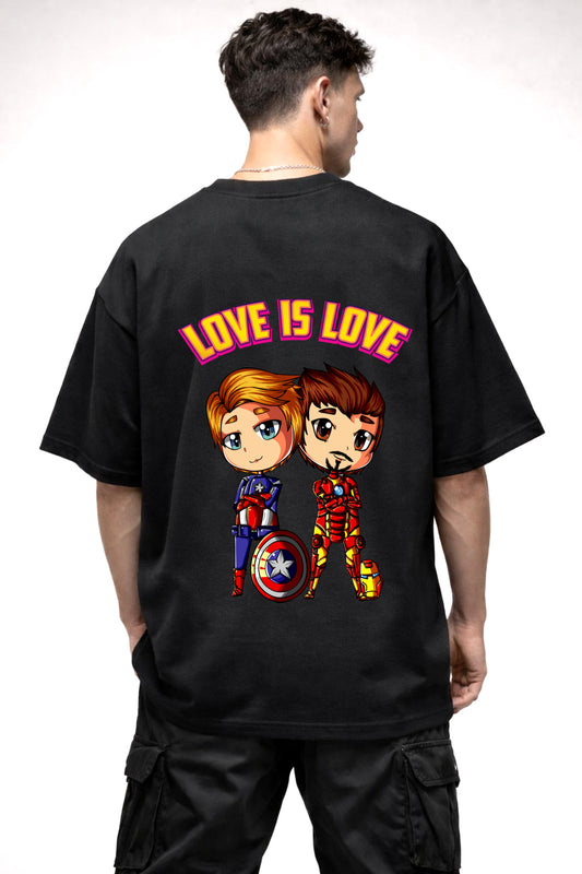 LOVE IS LOVE CARTOON GRAPHIC | BLACK OVERSIZED FIT TEE