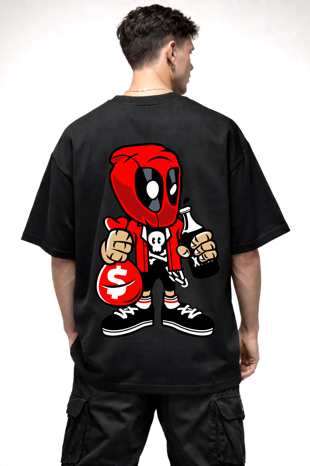 DEADPOOL CARTOON GRAPHIC | BLACK OVERSIZED FIT TEE