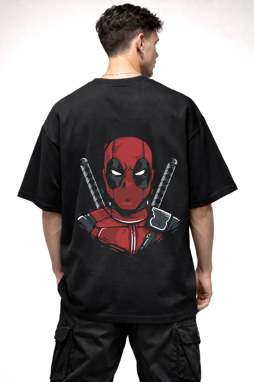 DEAD POOL WITH SWORDS | BLACK OVERSIZED FIT TEE
