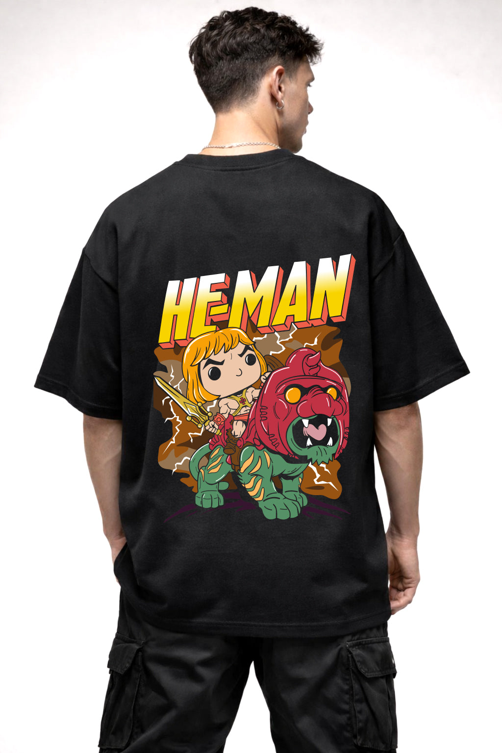 HE-MAN CARTOON GRAPHIC | BLACK OVERSIZED FIT TEE