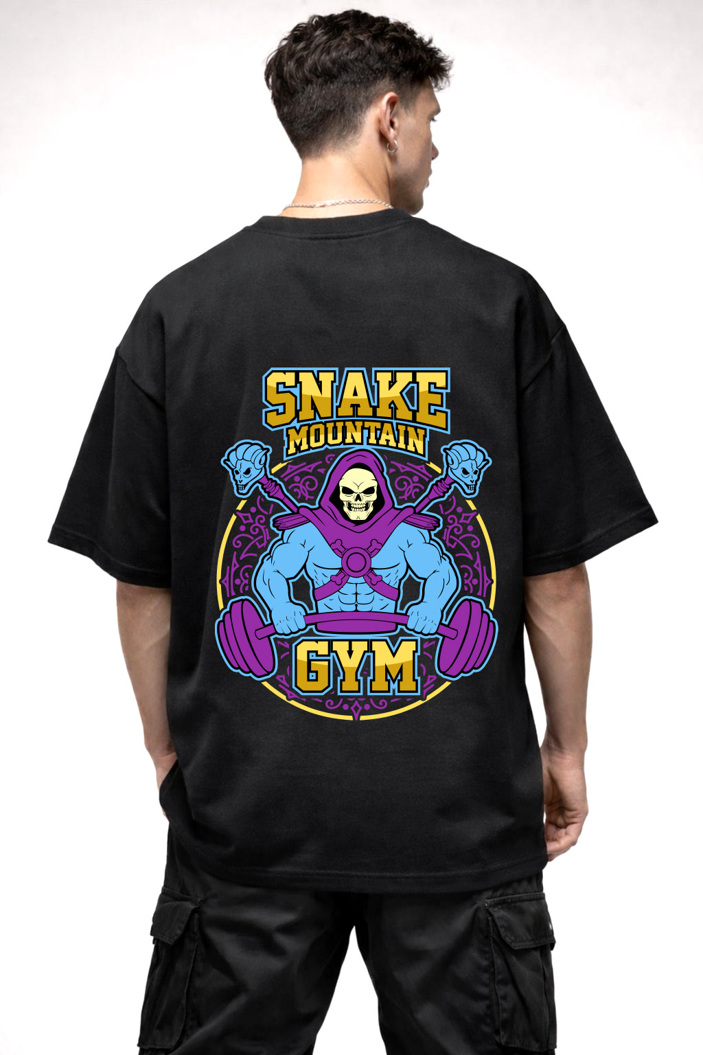 SNAKE MOUNTAIN GYM CARTOON GRAPHIC | BLACK OVERSIZED FIT TEE