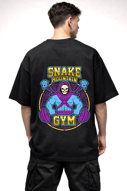 SNAKE MOUNTAIN GYM CARTOON GRAPHIC | BLACK OVERSIZED FIT TEE