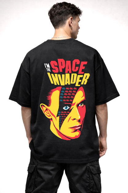 I AM THE SPACE INVADER CARTOON GRAPHIC | BLACK OVERSIZED FIT TEE