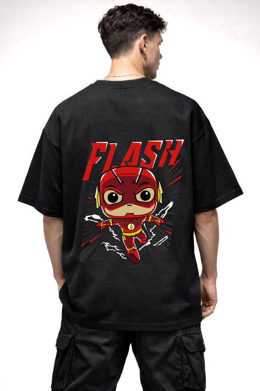 FLASH CARTOON GRAPHIC | BLACK OVERSIZED FIT TEE