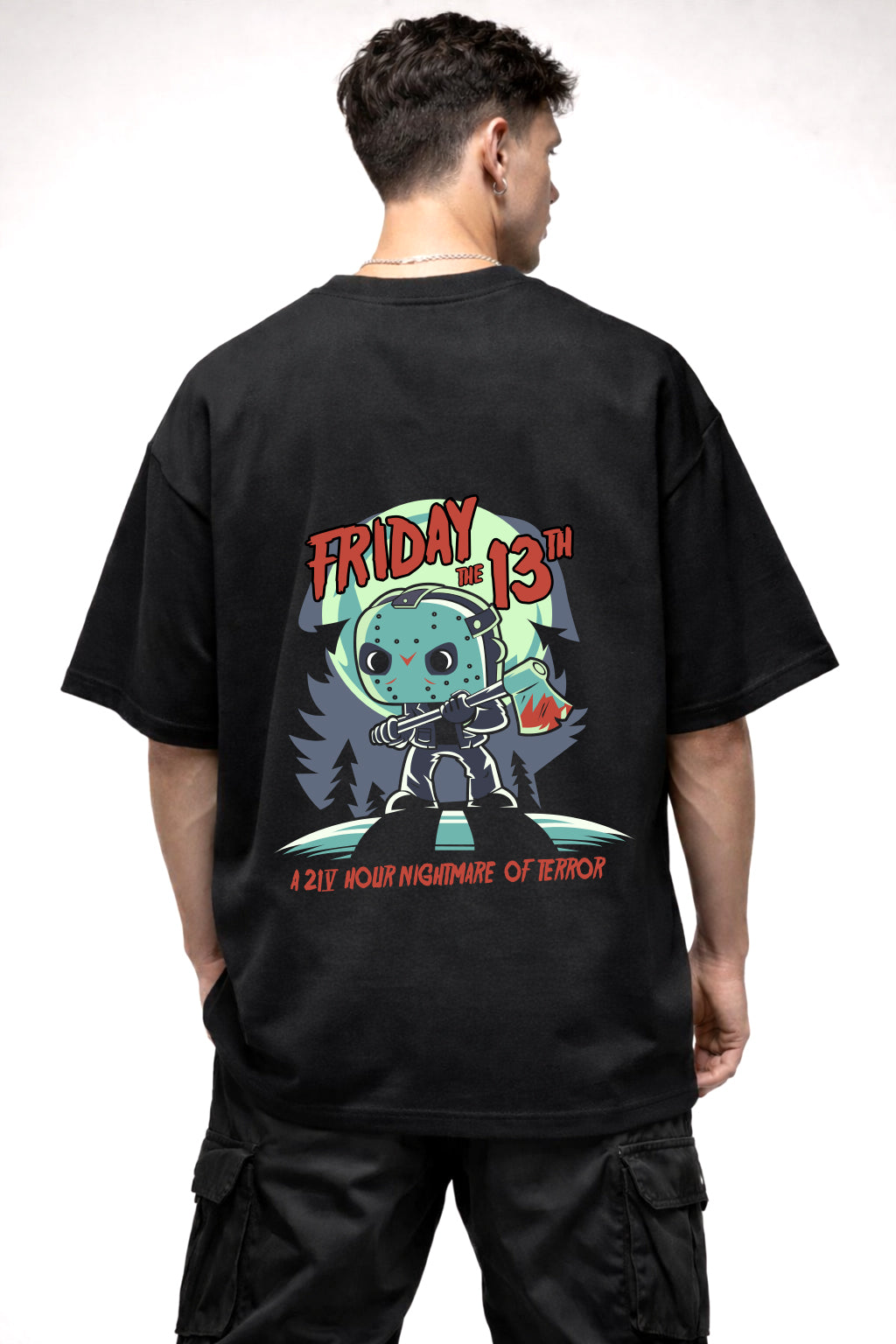 FRIDAY THE 13TH CARTOON GRAPHIC | BLACK OVERSIZED FIT TEE