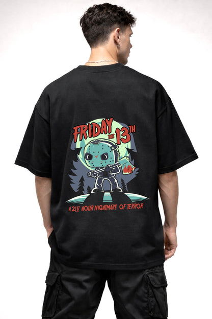 FRIDAY THE 13TH CARTOON GRAPHIC | BLACK OVERSIZED FIT TEE