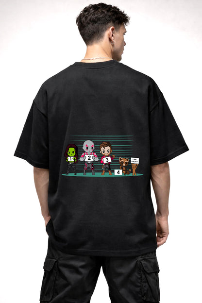 GUARDIANS OF GALAXY CARTOON GRAPHIC | BLACK OVERSIZED FIT TEE