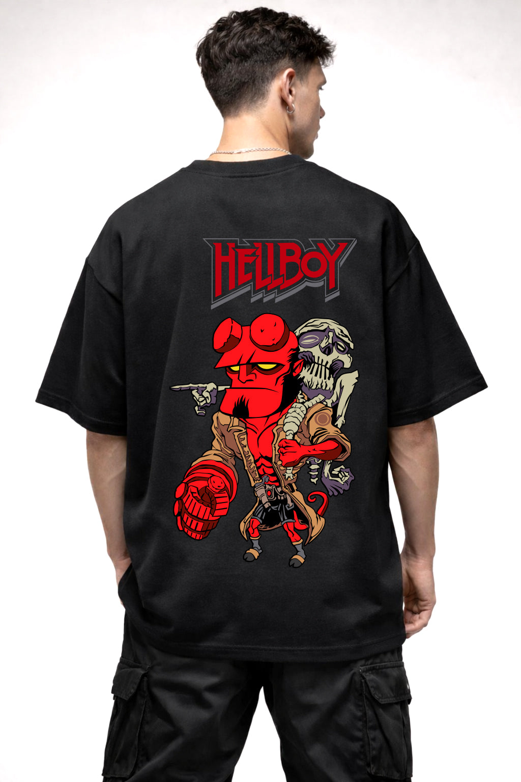 HELLBOY CARTOON GRAPHIC | BLACK OVERSIZED FIT TEE